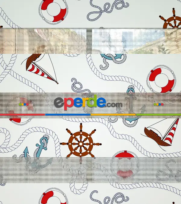 Bebek Odası Zebra Perde - Deniz Feneri Baskılı Zebra Perde- Gri-Füme-Antrasit-Kırmızı-Beyaz-Kahve