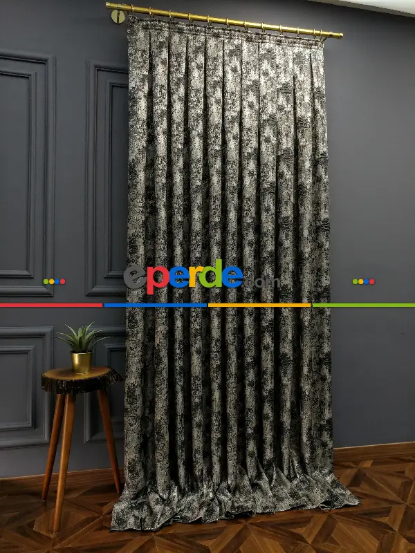 Yatak Odası - PatineDesenli Modern Desenli Jakarlı Fon Perde Yeni Seri 401- Gri-füme-antrasit-bej-füme