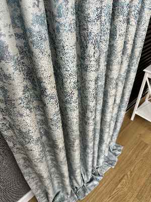 Patinedesenli Petrol Turkuaz Yeşili Desenli Jakar Fon Perde (285 En)- Gri-füme-antrasit-petrol Mavisi