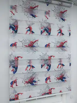Spiderman Desenli Erkek Çocuk Zebra Perde- Mavi-kırmızı