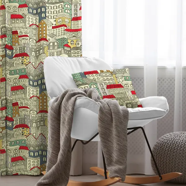 Ev Desenli Fon Perde Evim 388 Kumaşı Kalındır Duck Bezi Değildir