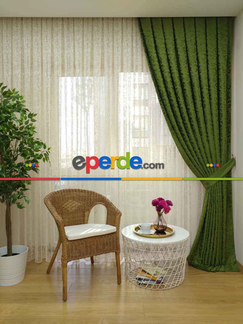 Yeşil Duz Jakar Fon Perde (150)- Yeşil