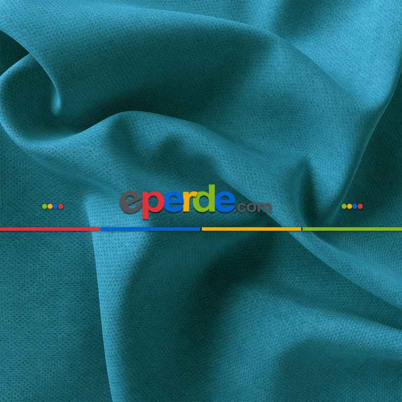 Kadife Dokulu Fon Perde Pilesiz Tek Kanat Mavi