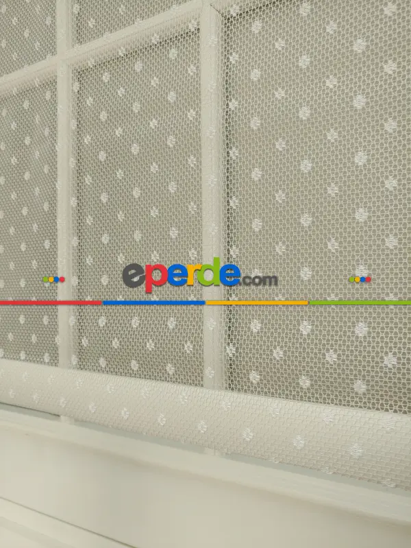 Jakar Örme Tül- Ekru Çiftli Sistem Dantel Desenli Perde- Ekru