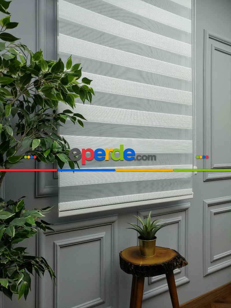 2025 Sezonu - Zebra Perde - Micro Plise (pileli) Zebra Perde- Beyaz