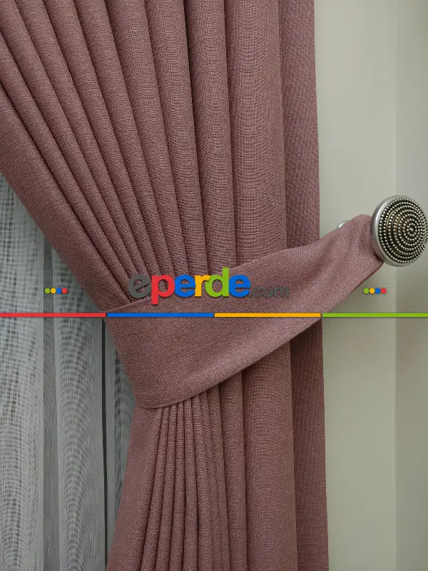 Yatak Odası - Keten Gül Kurusu Renk Düz Fon Perde- Pudra