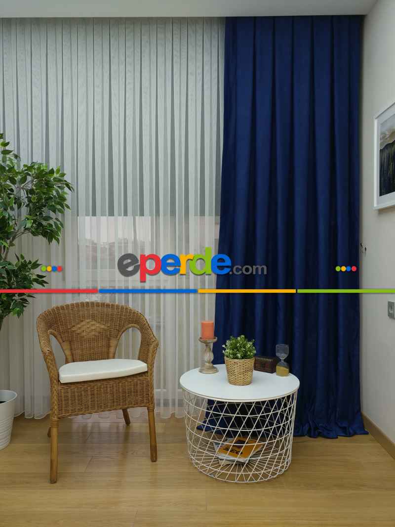 Soft Parlament Mavisi Fon Perde Geniş En (285)- Saks Mavi