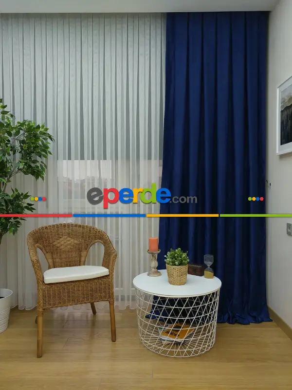 Soft Parlament Mavisi Fon Perde Geniş En (285)- Saks Mavi