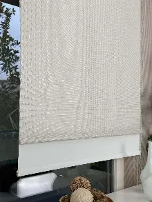 Ekru Krem Çiftli Sistem Tül Stor Perde, Standart Metal Kasalı Yüksek Kalite Kornişe Kolay Montaj Seçenekli