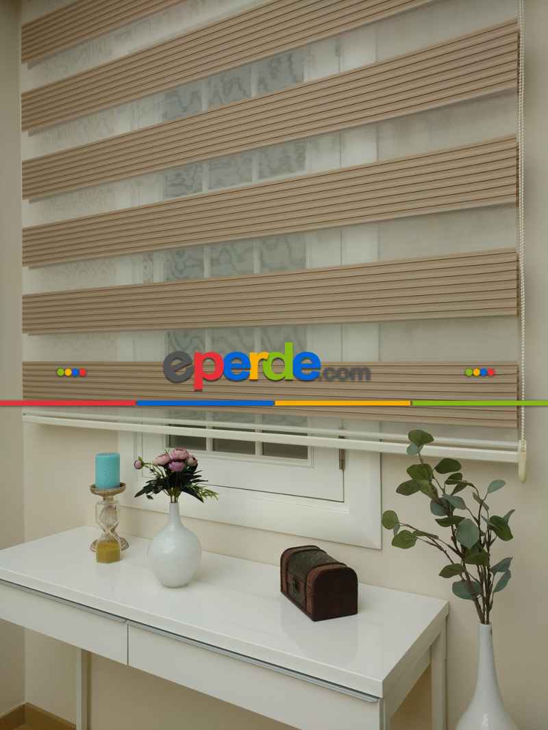 Oturma Odası - Zebra Perde - Geniş Pileli Zebra Perde- Sütlü Kahve