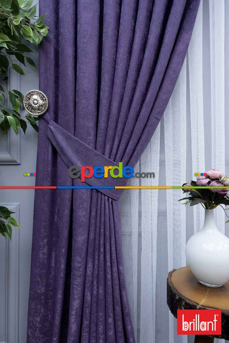 Yatak Odası - Brillant Jakar Fon Perde(Dökümlü Fon )- Mor-leylak