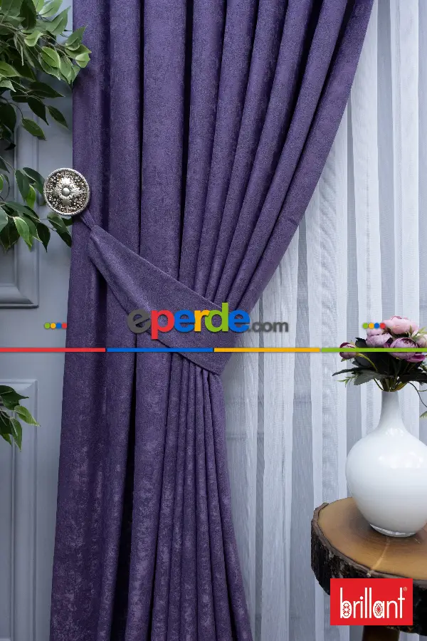 Yatak Odası - Brillant Jakar Fon Perde(Dökümlü Fon )- Mor-leylak