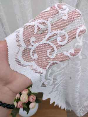 Ekru Desenli Tül Perde- Ekru