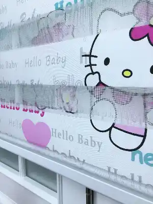 Kız, Çocuk ve Bebek Odası Zebra Perde - Hello Baby - Kids - Hello Kiti - Pembe Turkuaz