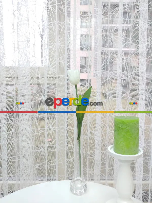 Salon Tül - Salon Yatak Odası Fransız Dantel 2021 Tül Perde- Ekru