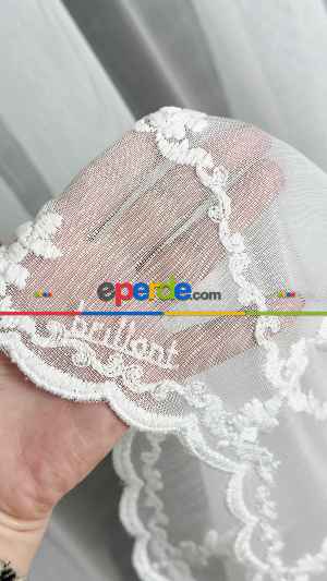 Brillant Ayna Desen Beyaz İşlemeli Tül Perde