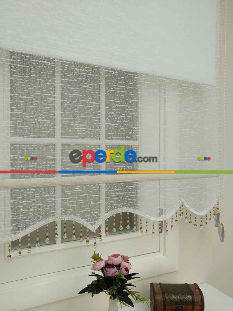 Brillant Tül Ve Stor Perde - Çiftli Sistem Tül Ve Güneşlik - Ekru-beyaz