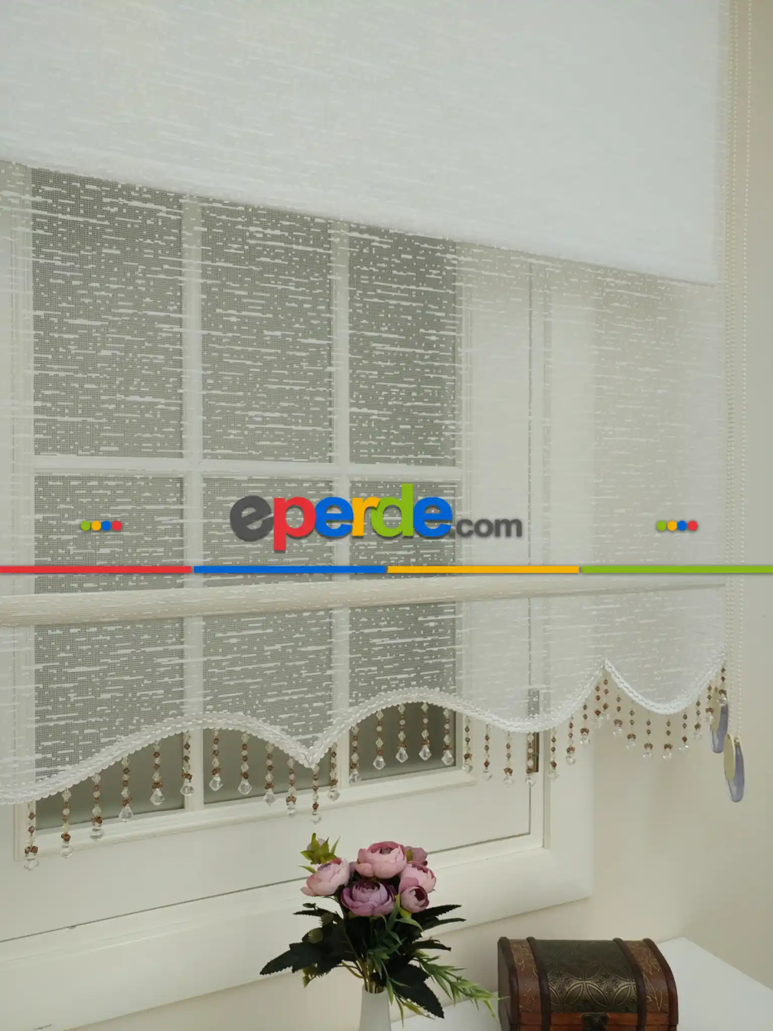 Brillant Tül Ve Stor Perde - Çiftli Sistem Tül Ve Güneşlik - Ekru-beyaz