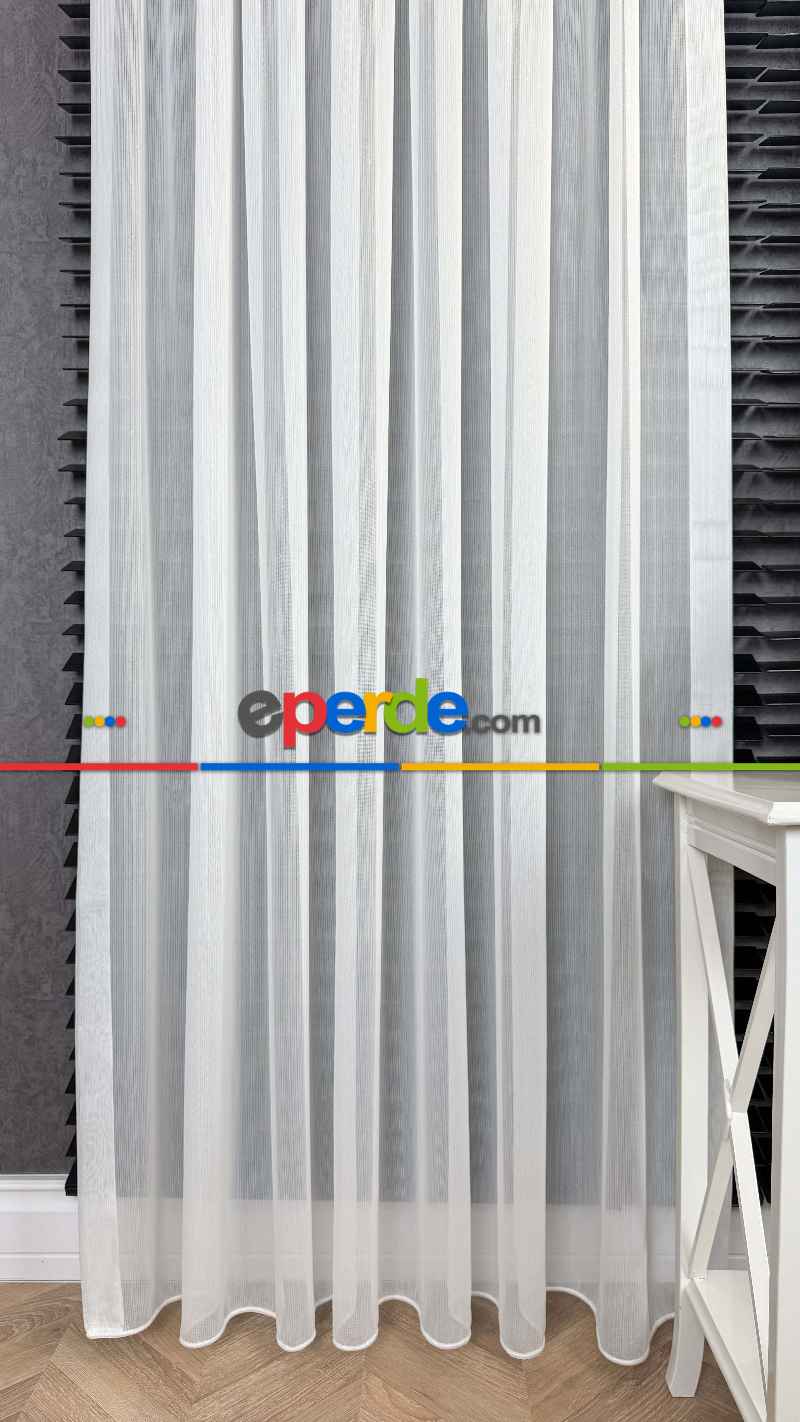 Yatak Odası - Brillant, Ekru, Işıltılı, Büzgülü Ekstraforlu, Tül Perde