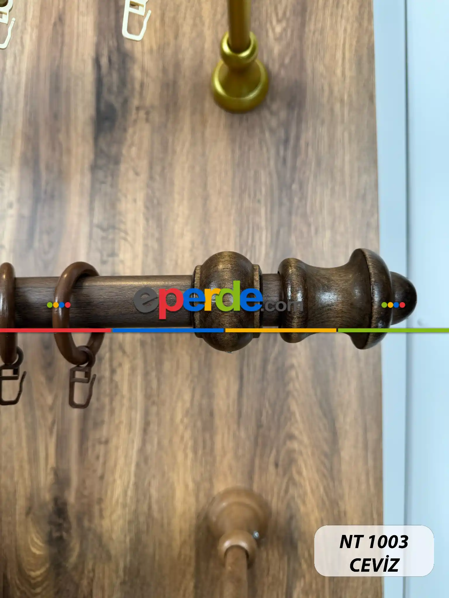 Ceviz Renk Raylı Veya Raysız Plastik Halkalı Rustik Perde Askısı