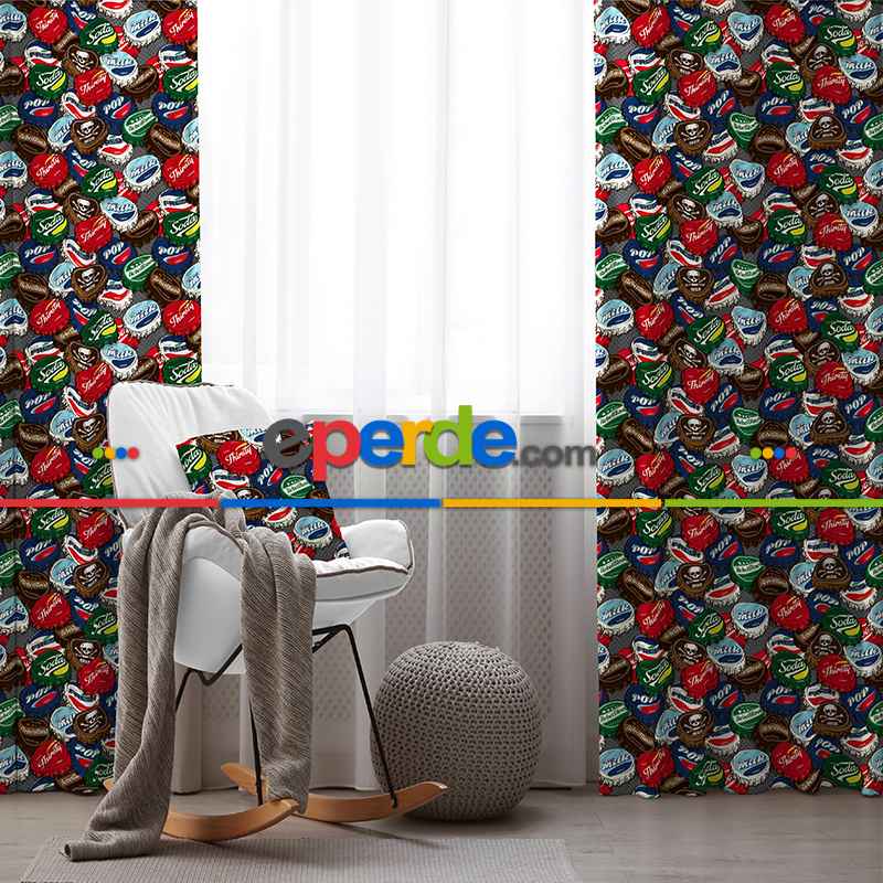 Genç Odası - Kapak Desenli Fon Perde Evim435 Kumaşı Kalındır Duck Bezi Değildir- Mavi-beyaz