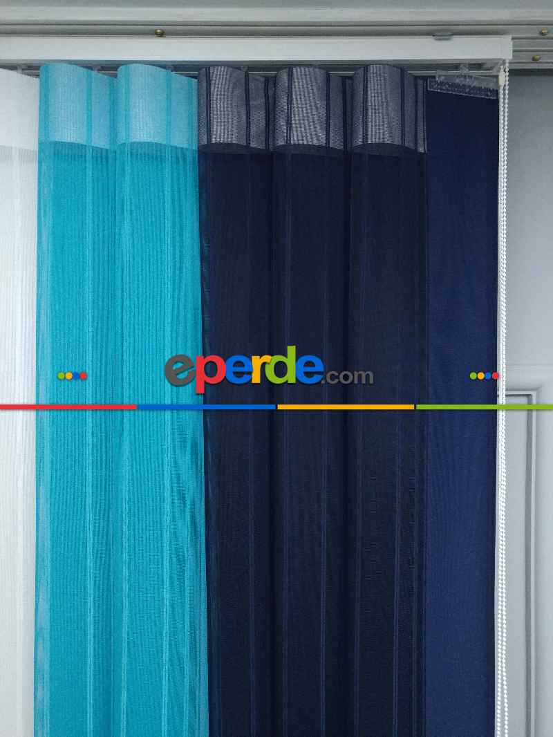 Lens Akıllı Dikey Tül Perde 113- Lacivert-beyaz-turkuaz