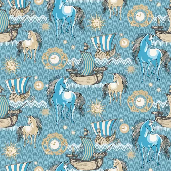 Marine Ve At Desenli Fon Perde Evm832 Kumaşı Kalındır Duck Bezi Değildir- Beyaz