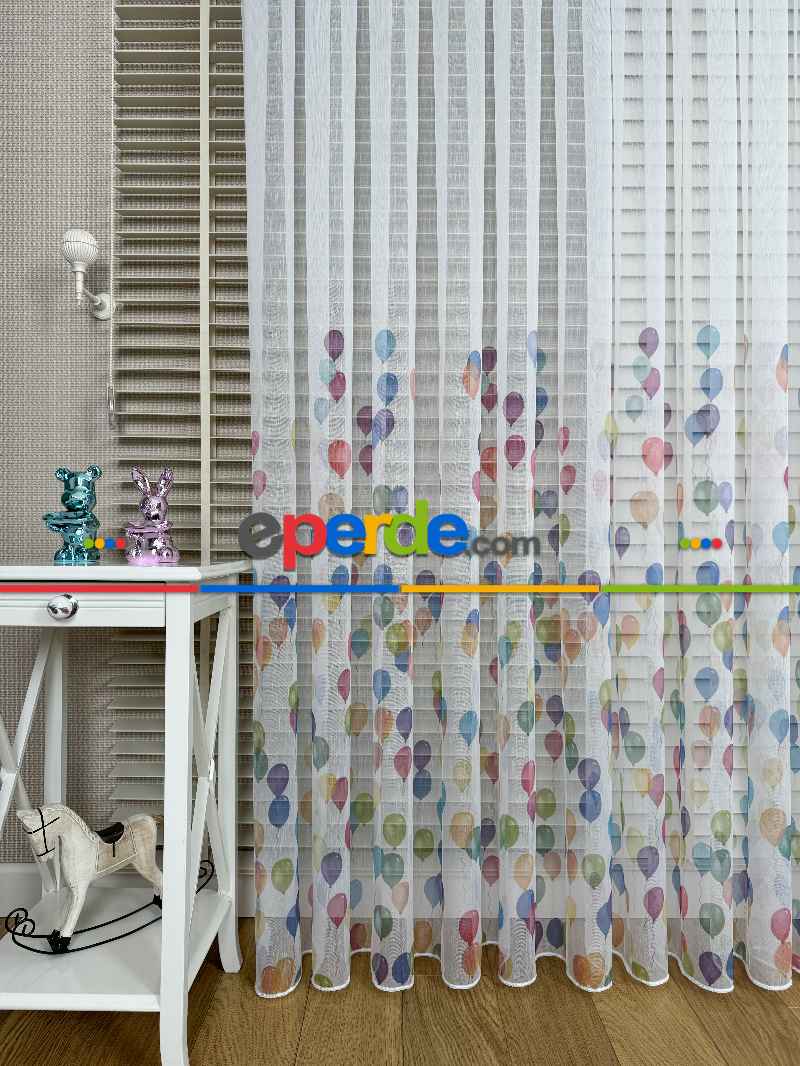 Bebek Odası Tül Perde - Çok Renkli Balon Baskılı Tül Perde, Çocuk-bebek Odası, Premium Seri
