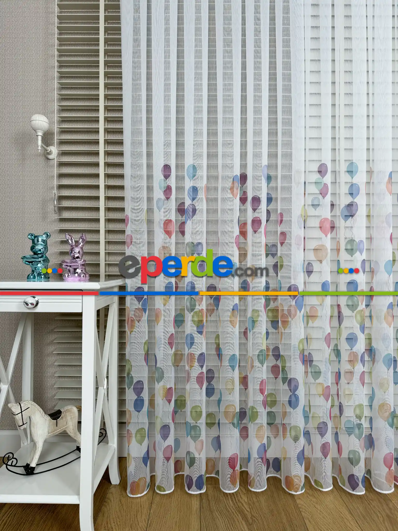 Bebek Odası Tül Perde - Çok Renkli Balon Baskılı Tül Perde, Çocuk-bebek Odası, Premium Seri