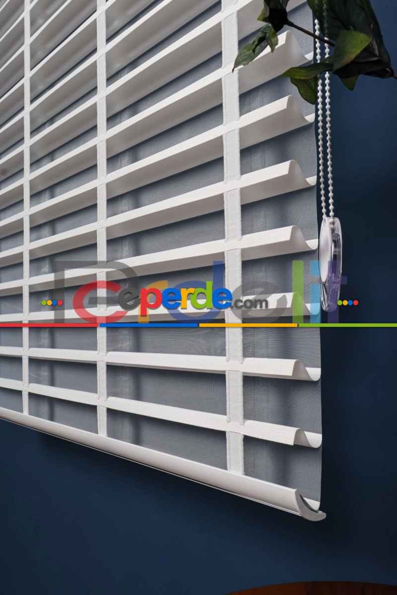 Beyaz 50mm Silüet Kumaş Jaluzi Perde