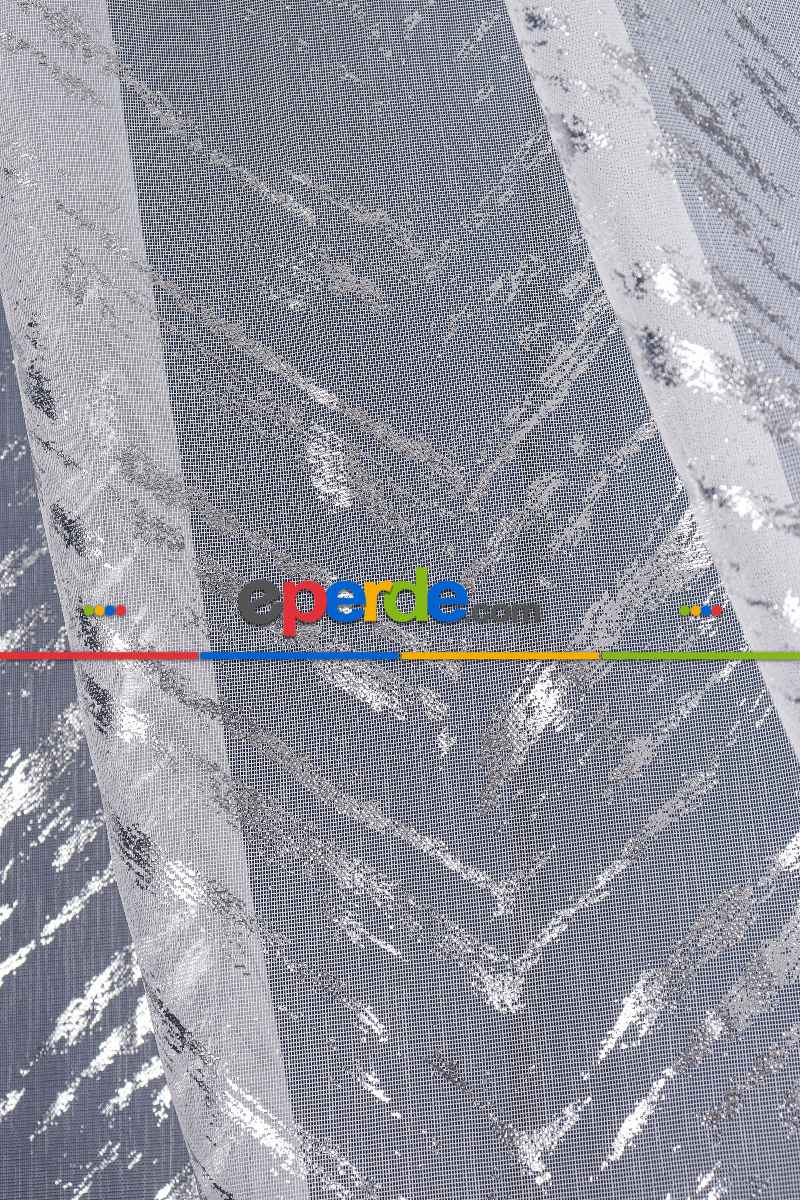 Yatak Odası - Larissa Dijital Baskılı Tül Perde Ekru-gümüş