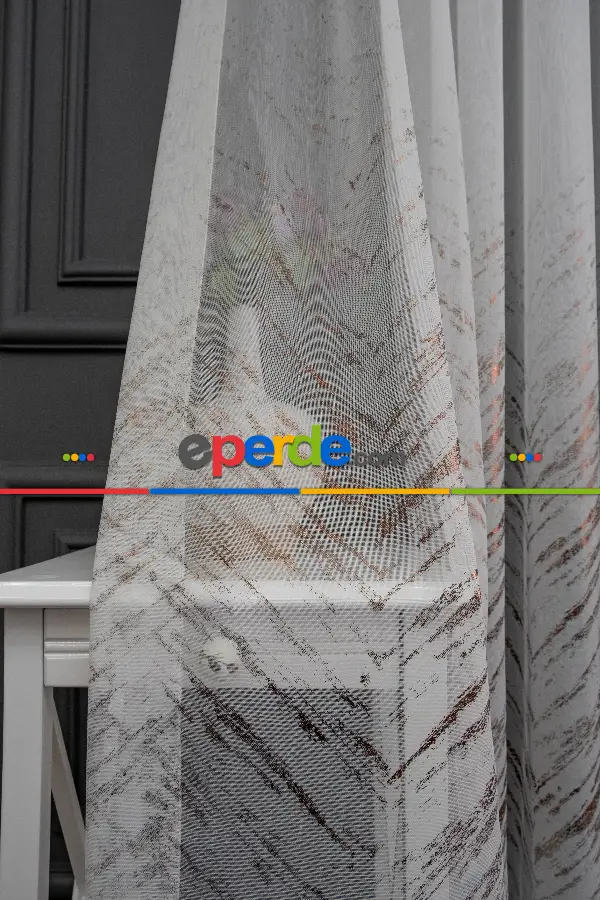 Salon Tül - Modern Bronz Varaklı Keten Tül Perde Yüksek Kalite