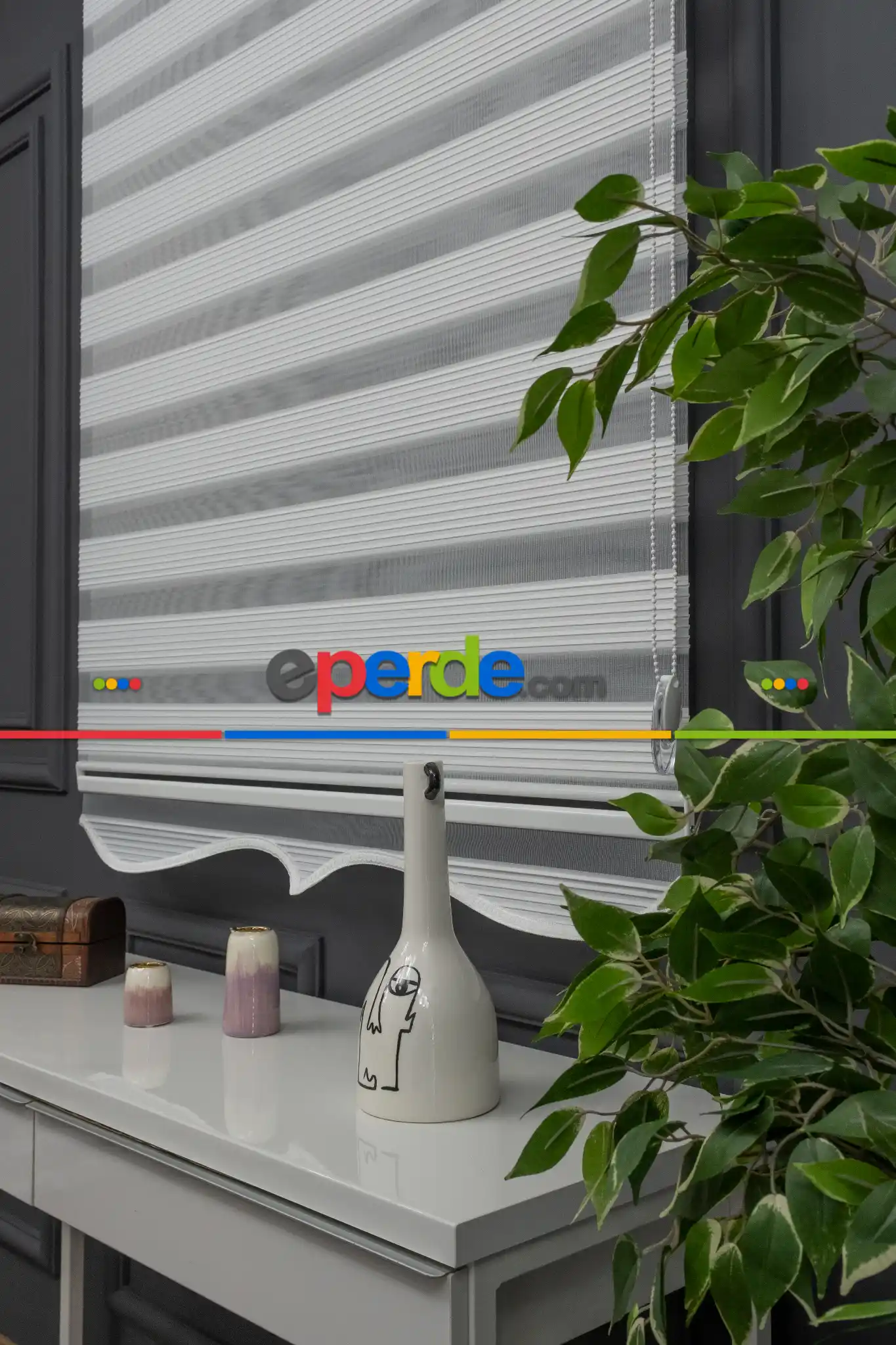 90x200 Hazır Beyaz Dar Plise Zebra Perde