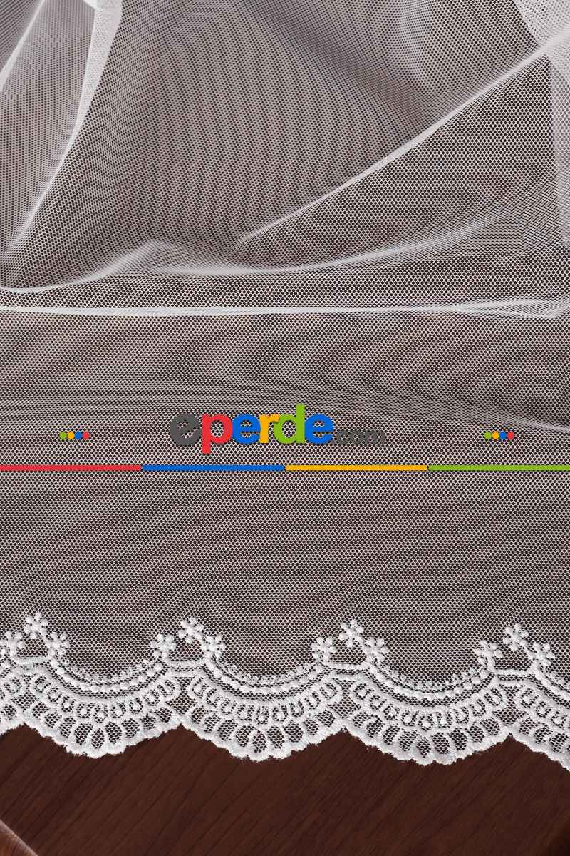 Grek Etek Ucu İşlemeli Nakış Tül Ekru Renk - Kırık Beyaz- Ekru