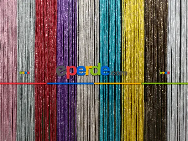 Eflatun Rengi İp Perde Kalın Zincir Simli Serisi- Gümüş-eflatun