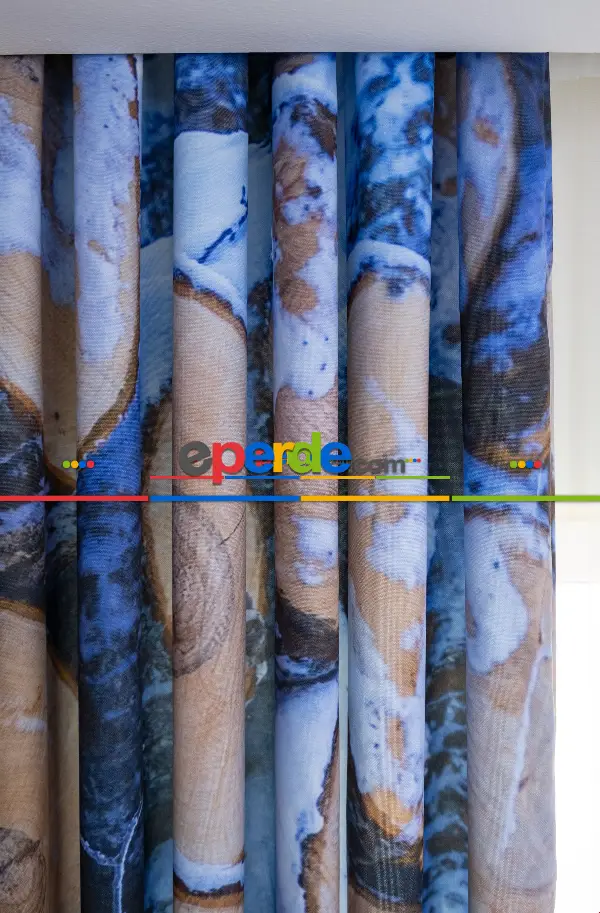 Hazır Ölçülü Dökümlü Kumaştan Kış Ve Odun Baskılı Pilesiz Fon Perde 1. Kalite