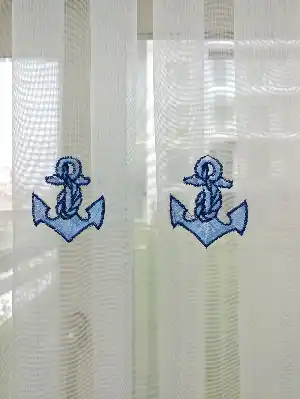 Çapa Desen Denizci Tül Perde- Lacivert-mavi-ekru