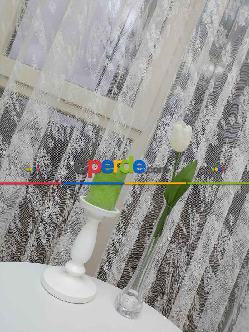 Mutfak Tül Perde Spor Desen - Ütü İstemez- Ekru