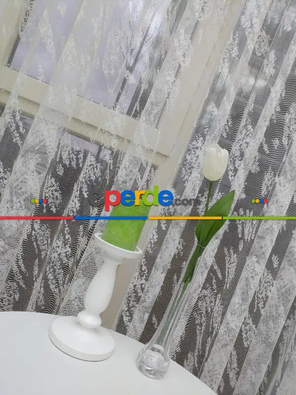 Salon Yatak Odası Spor Serpme Desenli Dantel 2021 Tül Perde- Ekru