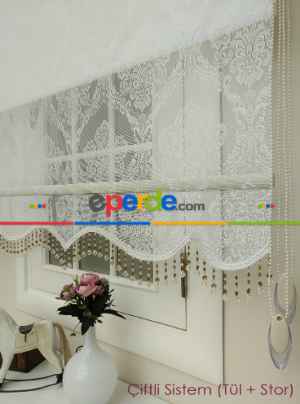 Çiftli Sistem Tül Stor- Beyaz-ekru