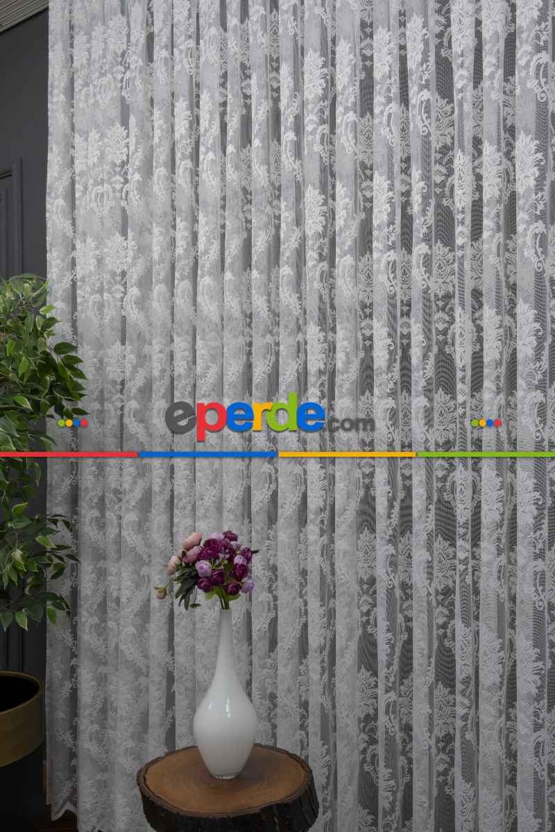 Damask Desen Örme Tül