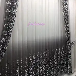 Gri Antrasit Füme Beyazrenk Geçişli Çiçekli Fon Perde 70cm X 275cm 