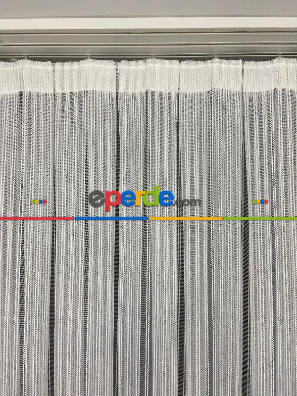 Yatak Odası - Zincir Tül Boyuna Çift Çizgili Sakallı Tül- Ekru