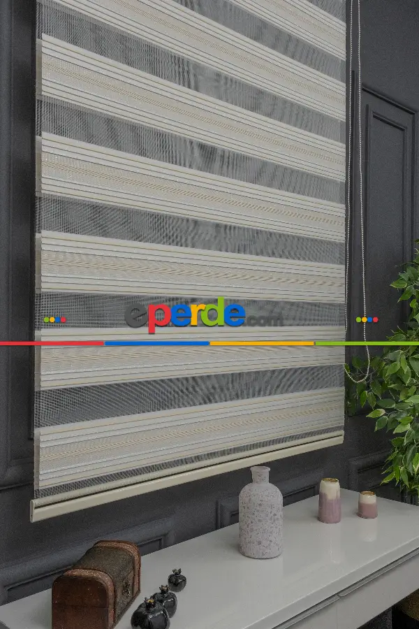 Salon - Zebra Perde -simli Plise Perde - Renk Geçişli Zebra Perde