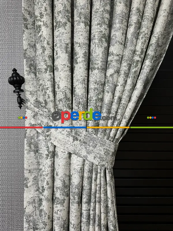 Yatak Odası - PatineDesenli Bej Yeşil Desenli Jakar Fon Perde (180)- Yeşil Koyu Yeşil