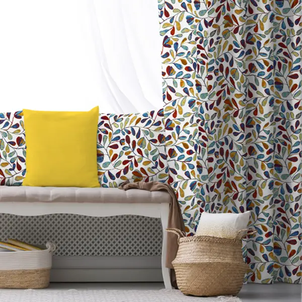 Yaprak Desenli Fon Perde Evim784 Kumaşı Kalındır Duck Bezi Değildir- Mavi-beyaz