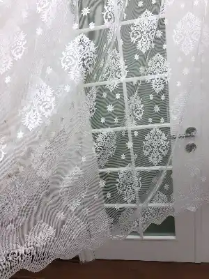Örme Dokulu Serpme Damask Desenli Tül Perde - Ekru