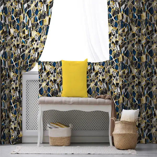 Oturma Odası Fon Perde Evim736 Kumaşı Kalındır Duck Bezi Değildir- Mavi-beyaz