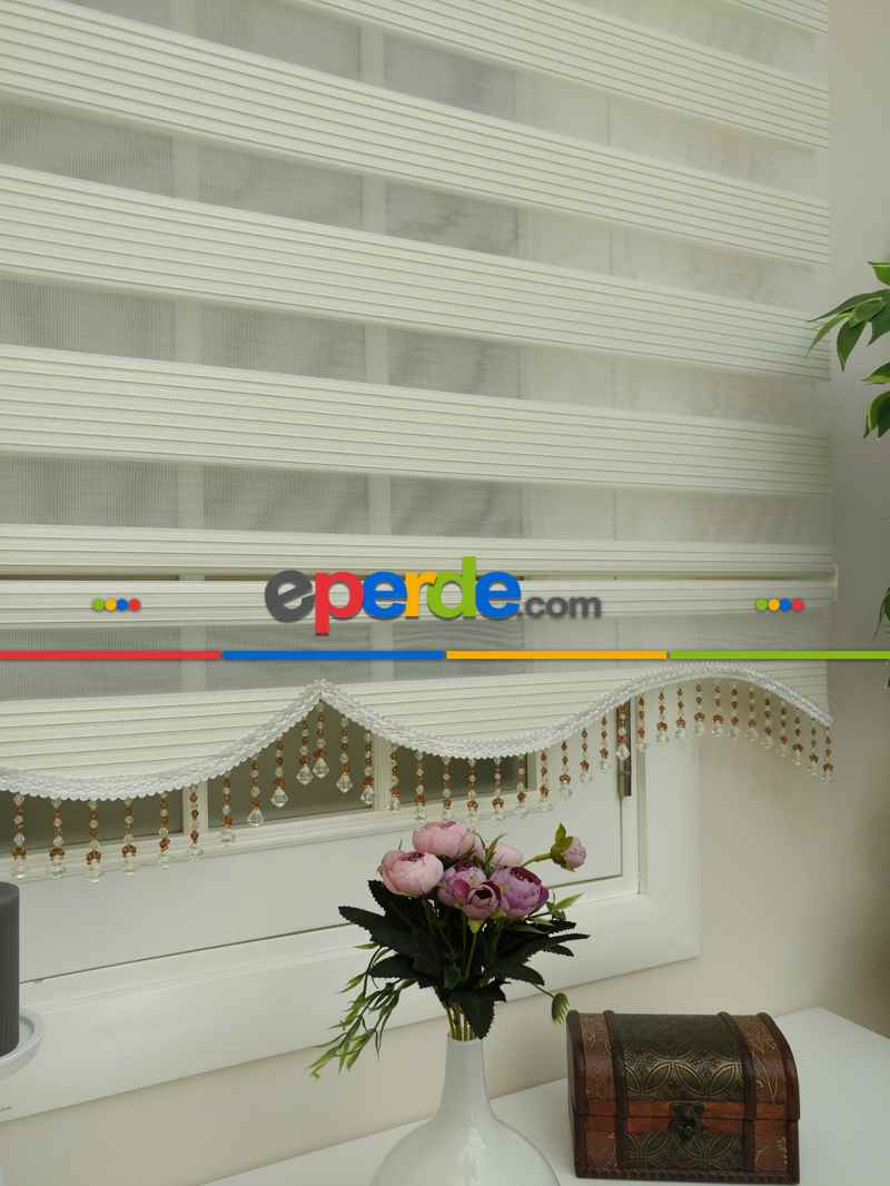 Mutfak - Krem - Ekru Renk Plise Zebra Perde (kalın Zeminli)- Krem Açık-ekru