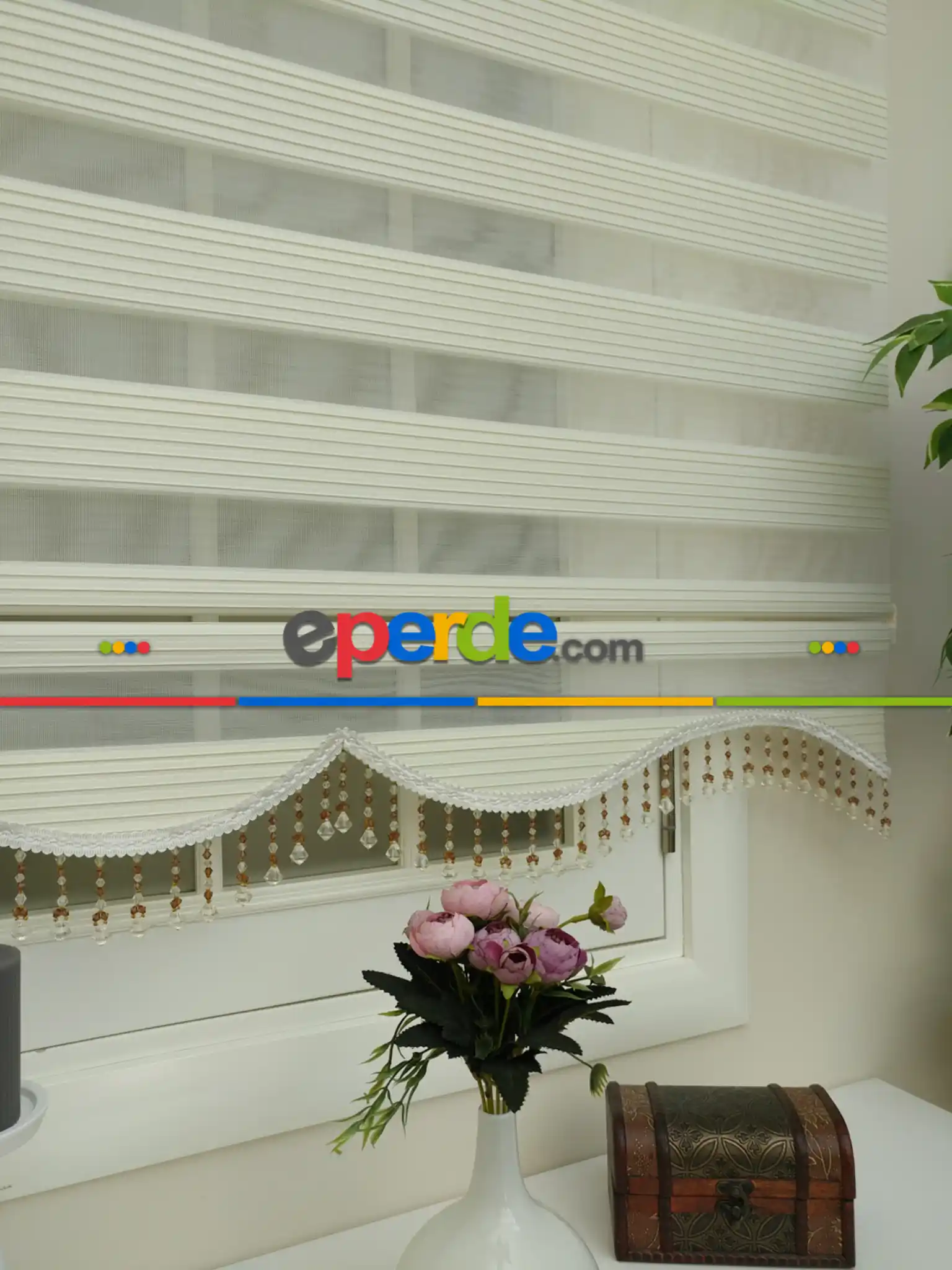 Krem - Ekru Renk Plise Zebra Perde (kalın Zeminli)- Krem Açık-ekru